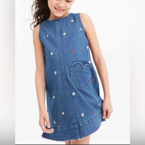 Madewell x Crewcuts Size 8 Confetti Floral Embroidered Denim Shift Dress - Picture 1 of 6